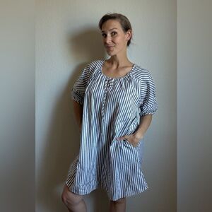 nlt Charcoal Gray White Stripe Pocket Dress Oversized Fit Small